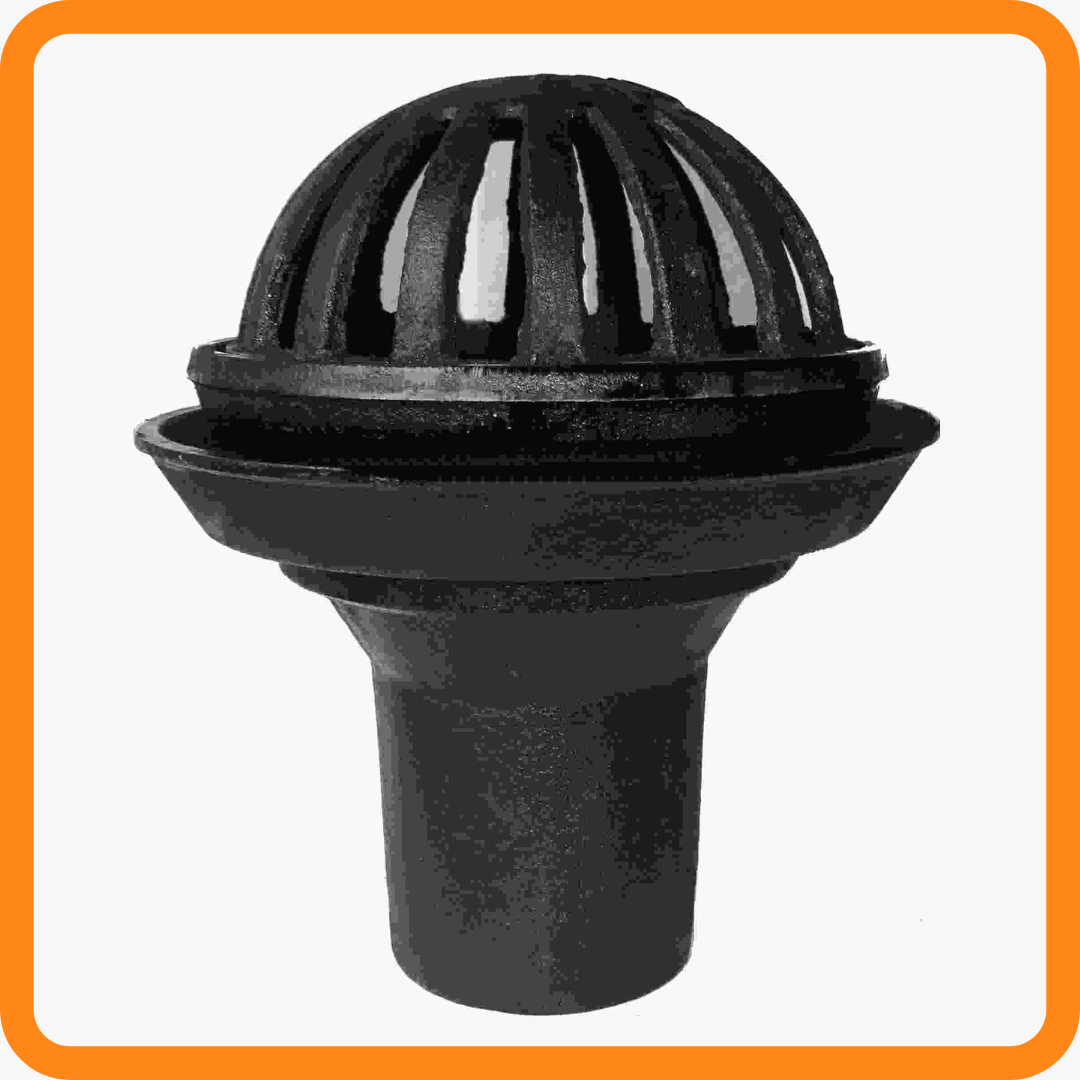 Deck drain Kayama digunakan untuk saringan air pada atap terbuat dari besi cor